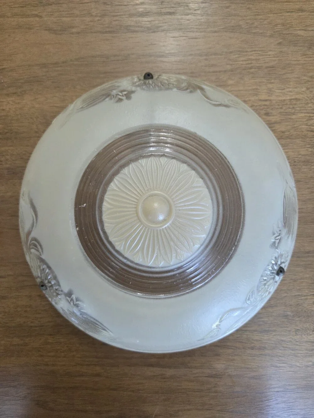 1930's Clear & Frosted Floral Glass Light Shade 3-Hole Ceiling Fixture 10